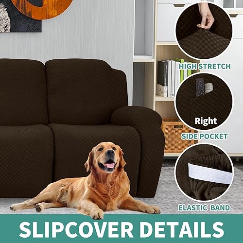 Vista 60 de YEMYHOM Funda elástica de 4 piezas para silla reclinable de jacquard con bolsillo lateral, antideslizante, ajustable, protector de muebles con parte