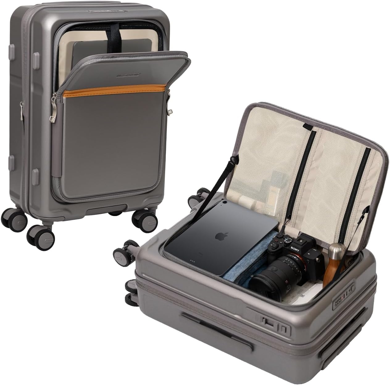 ROAMING Expandable Luggage with Front Pocket Palm grey Side opening and top opening