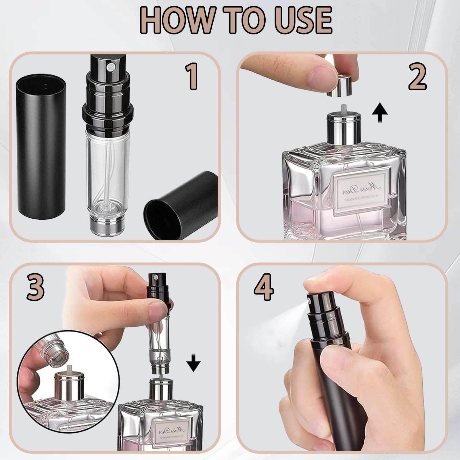 Atomizer perfum, 2 szt. Podróżny pojemnik na perfumy wielokrotnego napełniania parownik, perfumy rozpylacza do podróży, imprezy, codziennego życia (5 ml, czarny, różowe złoto)