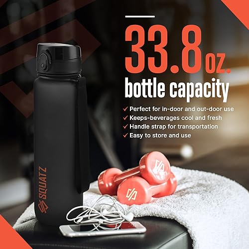 Miniatura 4 de SQUATZ Botella de agua esmerilada de la serie Poseidon de 34 onzas botella de gimnasio de boca ancha de alta calidad con filtro infusor de frutas