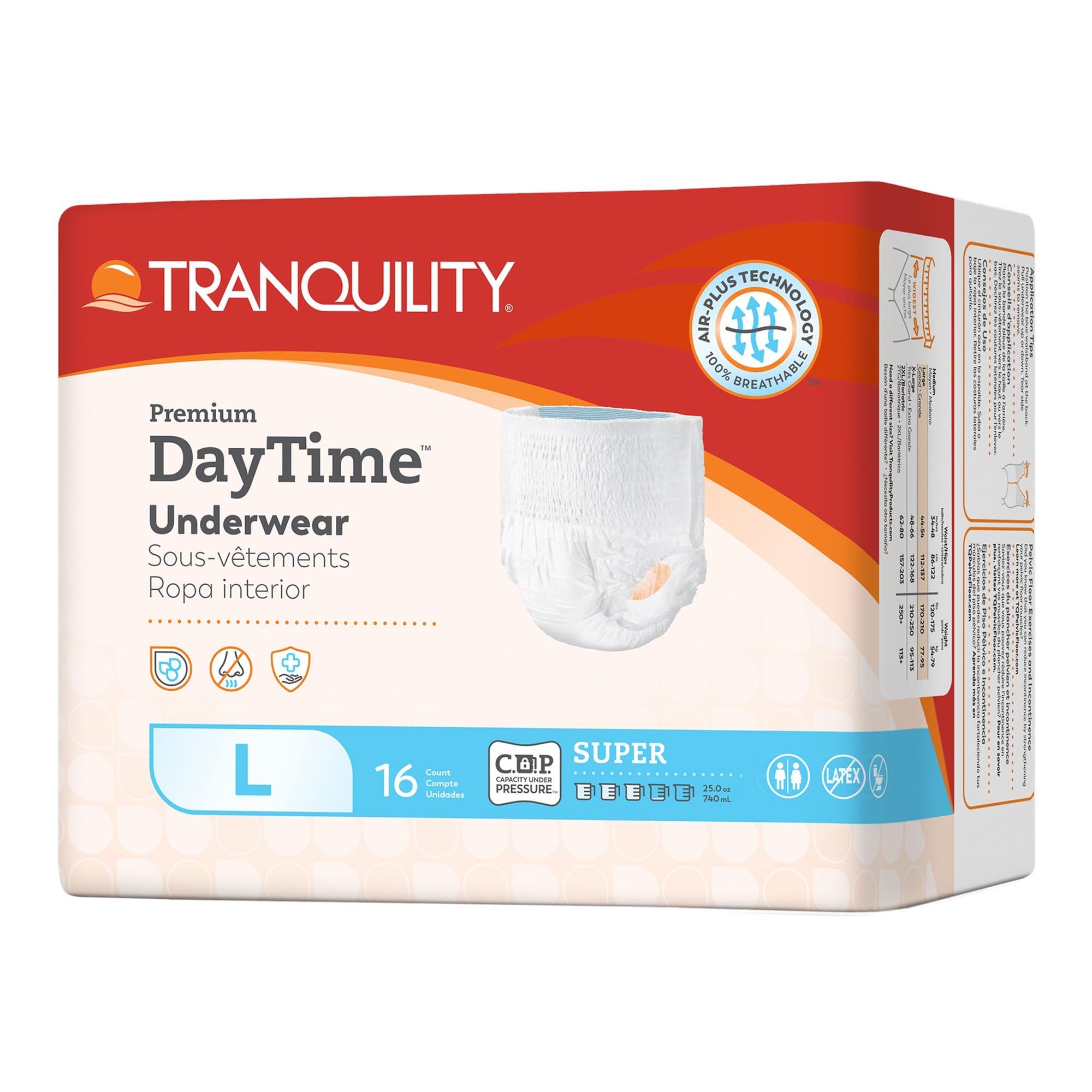 Tranquility Premium Daytime Disposable Absorbent Underwear (16 Count) - L, 44-54 in. Waist - Super Absorbency, Breathable All-Day Comfort - Adult Diapers