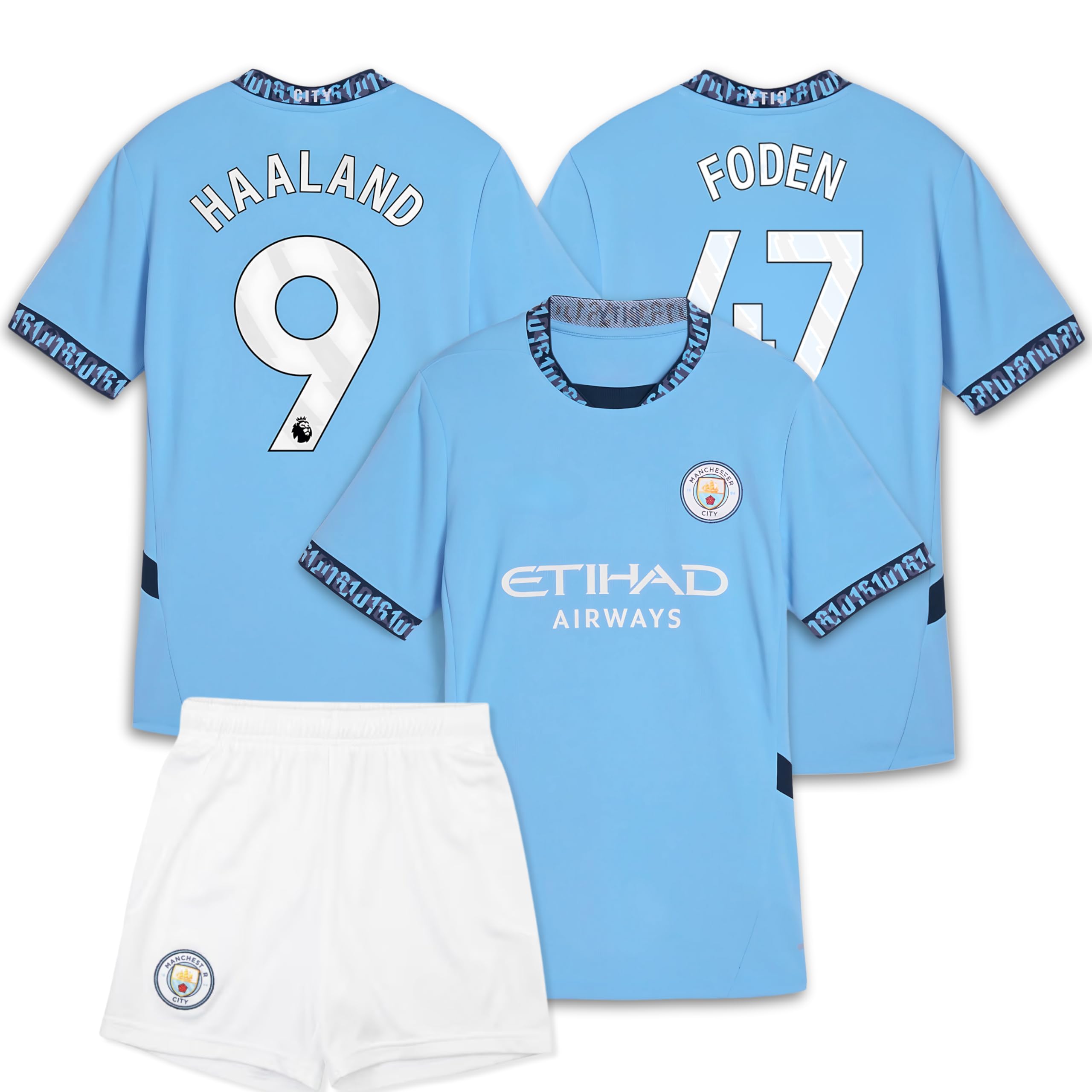Haaland Football Soccer Jersey for Kids - Man City Jersey kit for boys & Girls (UAE/KSA, Age, M, Blue, Man City, Haaland)