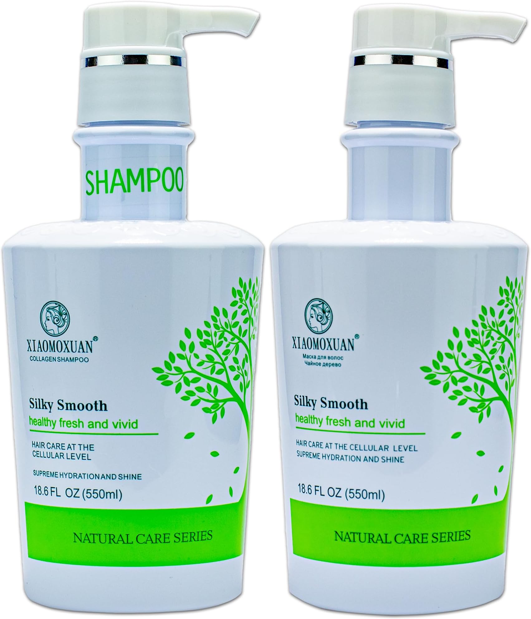 Xiaomoxuan Natural Tea Tree Collagen Shampoo and Vegan Hair Mask Hydrating Set - Deep Conditioner for Dry Damaged Hair, Color-Treated and Bleached Hair Repair - All Hair Types