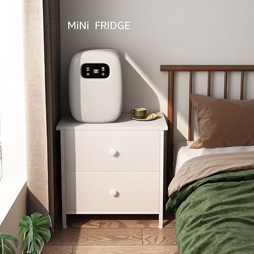 Miniatura 4 de BOLUO - Mesita de noche con cajón para dormitorio, color blanco, juegos de cómoda y mesita de noche, mesita auxiliar con 2 cajones de tela,