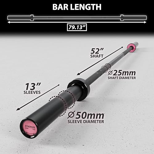 Miniatura 5 de Synergee Regional Olympic 20kg Mens and 15kg Womens Hard Chrome & Black Phosphate Barbells. Rated 1500lbs for Weightlifting and Powerlifting.