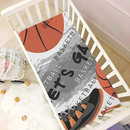 Miniatura 6 de Sábanas para cuna de bebé con diseño creativo de baloncesto y estilo grunge, sábanas suaves y transpirables para colchón de cuna, unisex, para