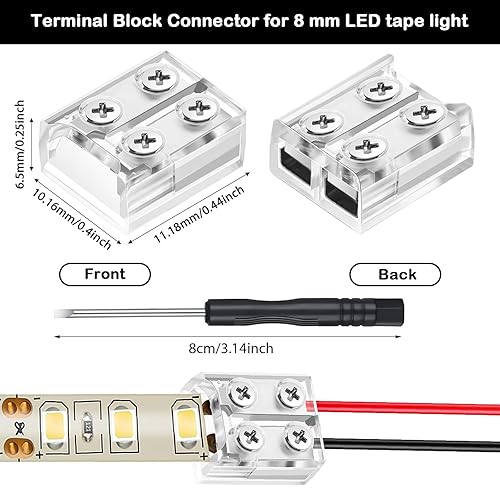 Miniatura 21 de Flutesan Paquete de 25 conectores de luz LED sin soldadura de 2 pines, bloque de terminales de atornillado, tira LED a cable para tiras de luces