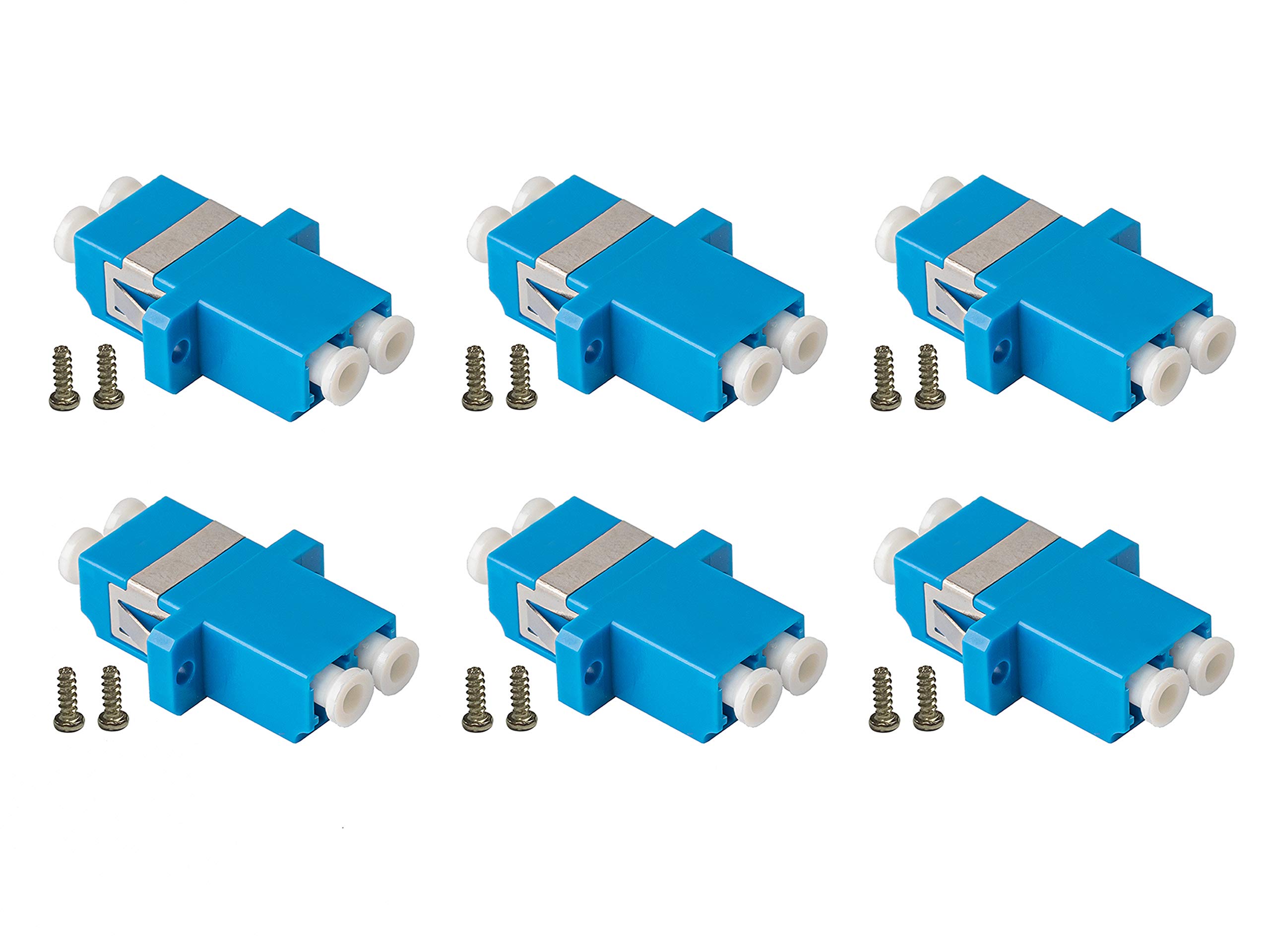SpeedyFiberTX - 6-Pack Blue Duplex LC to LC Fiber Optic Adapters Couplers for Singlemode Fiber Patch Cable | Duplex LC Adapters with Screws
