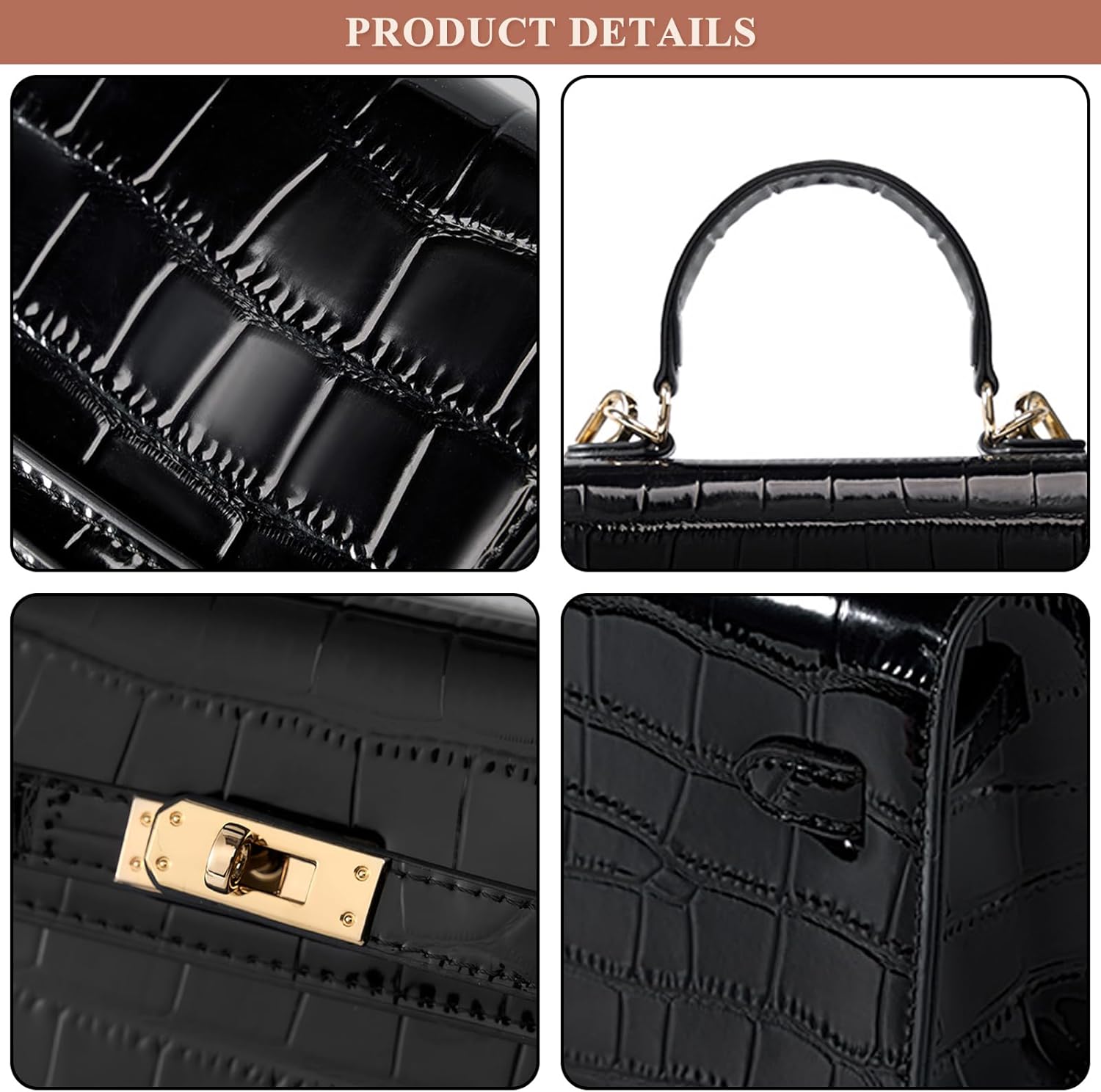 Women Genuine Leather Small Shoulder Bag Fashion Crocodile Print Patent Leather Purse Handbags Daily Outdoor Satchel