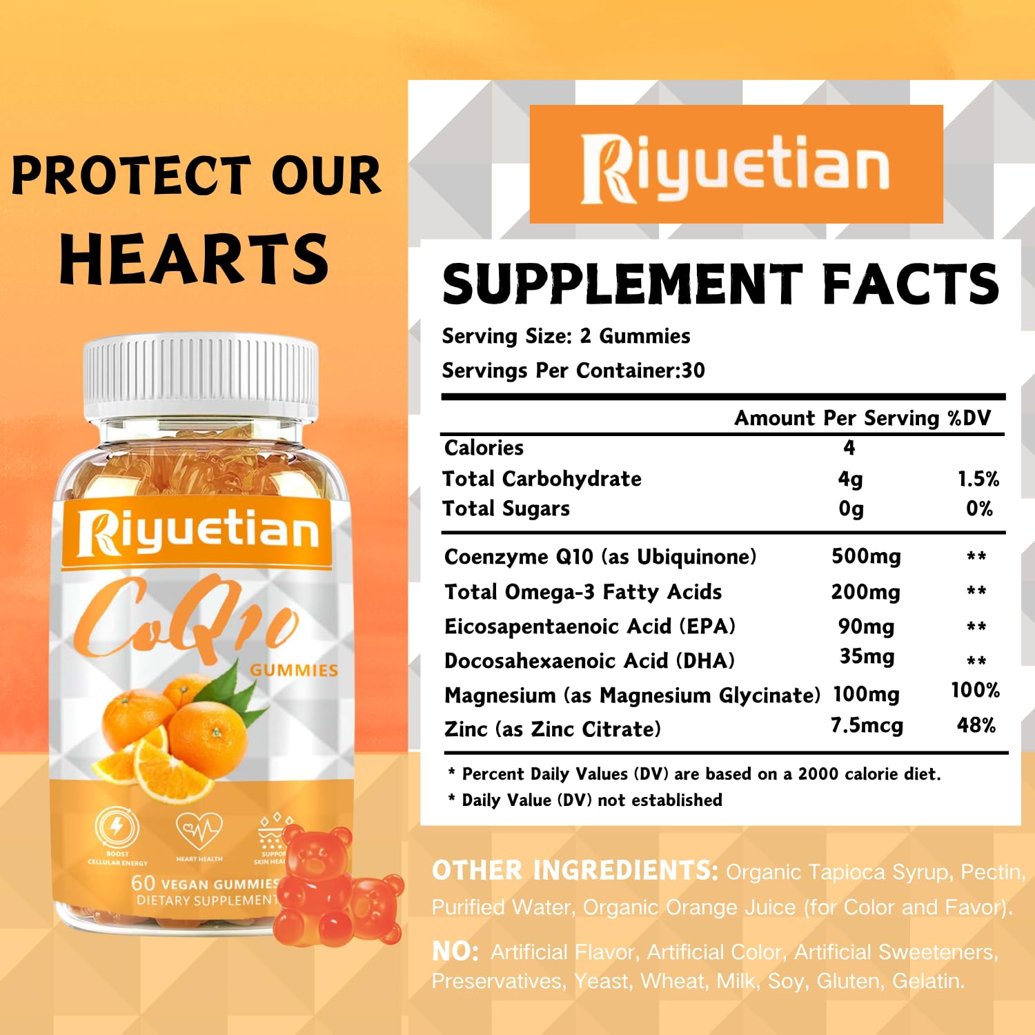 COQ10 Gummies - CoQ10 500mg + Omega-3 EPA/DHA + Magnesium Glycinate + Zinc Citrate, to Support Heart Health, Energy Production, Immune System & Mineral Absorption, 30 Servings — Amazon image 3