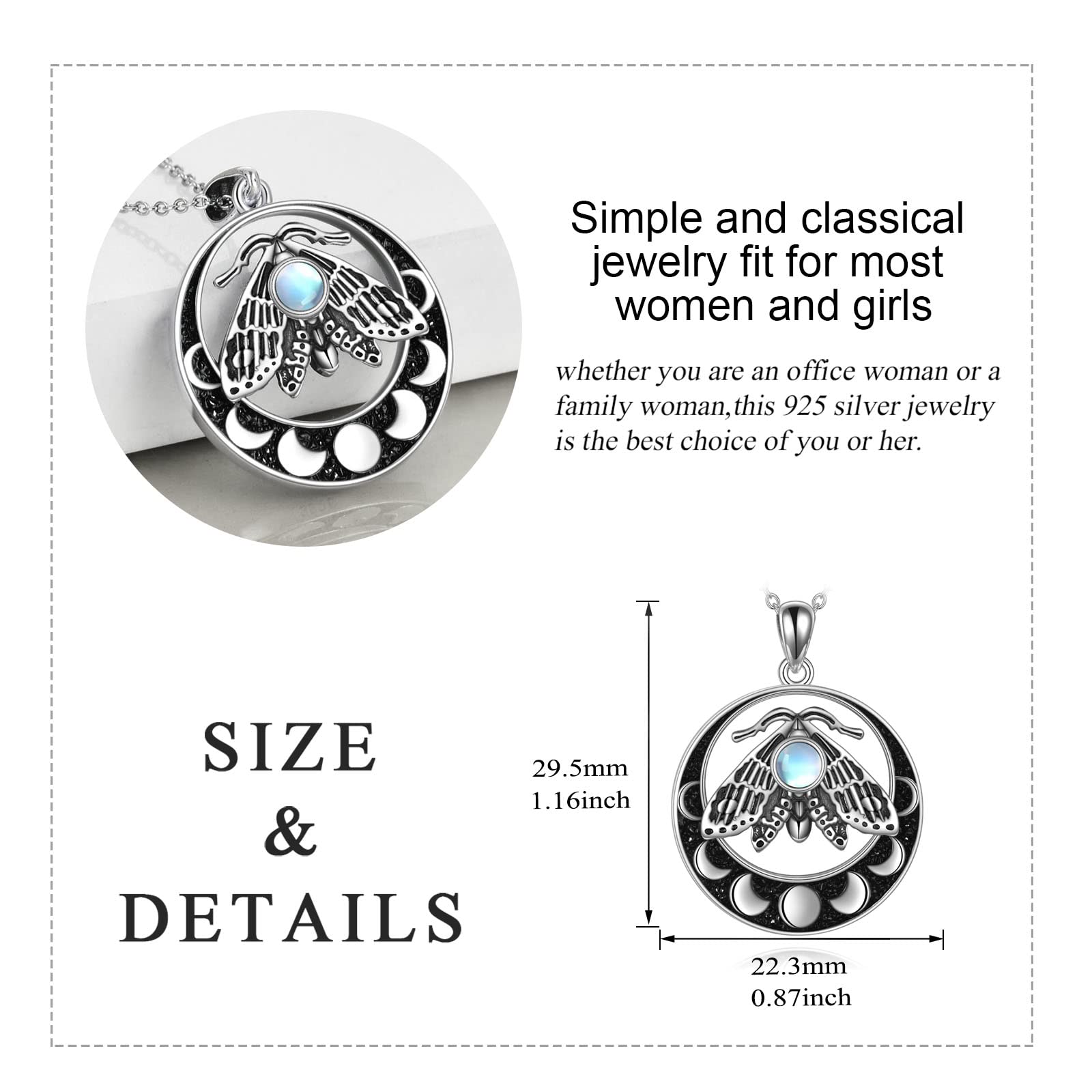 YAFEINI Mondstein-Halskette für Frauen Motte Anhänger Witchy Schmuck Gothic Motte und der Mond