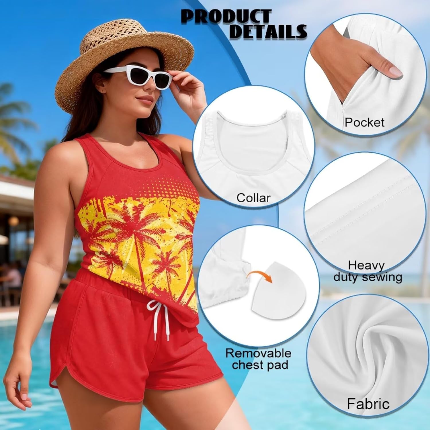 Ystardream Modest Two Piece Tankini Swimsuits for Women Tank Top with Swim Shorts Summer Swimwear