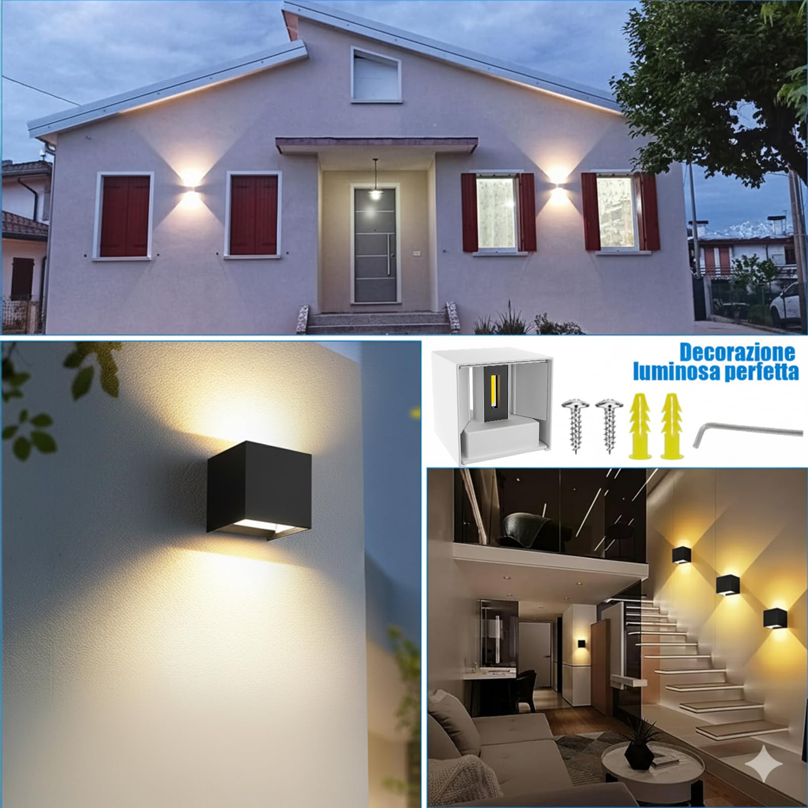 Voltix 2 Pezzi Applique da Parete LED per Esterno e Interno, Lampada da Parete Moderna Nero 12W, IP65 Impermeabile, Fascio Luminoso Regolabile, Design Cubo Quadrato per Muro (3000K – Luce Calda)