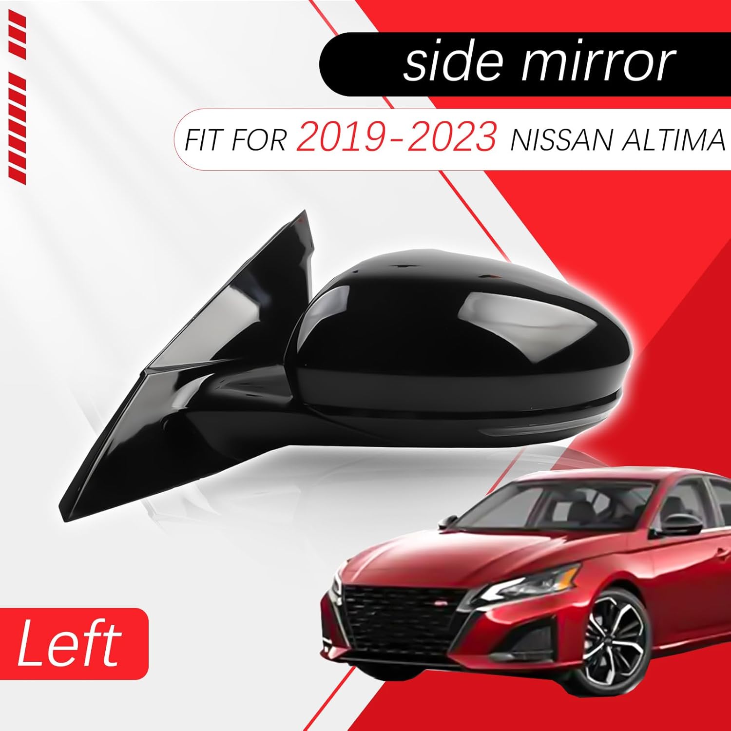 Driver Left Side Mirror Assembly Compatible with 2019-2023 Nissan Altima Heated Turn Signal Manual Folding Match Electric adjustment of lenses Black Replace (6 Pins-Driver Left side)