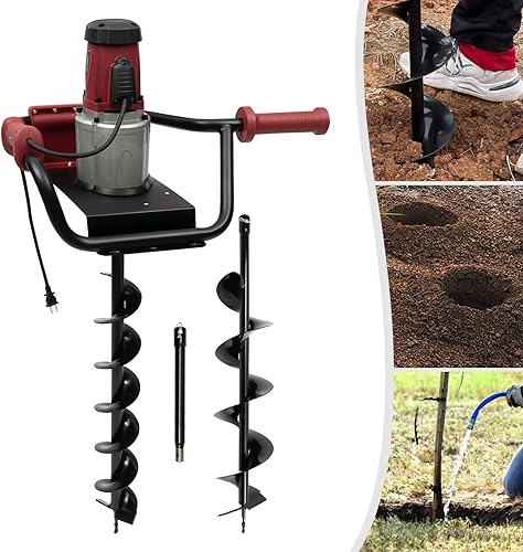 Miniatura 6 de Excavadora eléctrica de agujeros para postes, taladro de excavación de 1500 W 1.6 HP con broca de 4 pulgadas, 6 pulgadas, taladro de tierra para