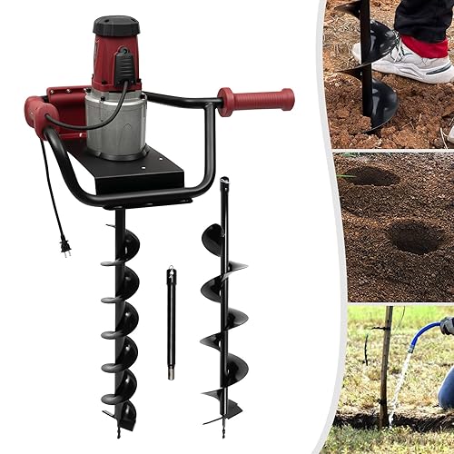 Miniatura 5 de Excavadora de agujeros de poste de 1500 W 1.6 HP, taladro eléctrico de excavación, excavadora eléctrica de poste con 2 brocas para buzón de poste,
