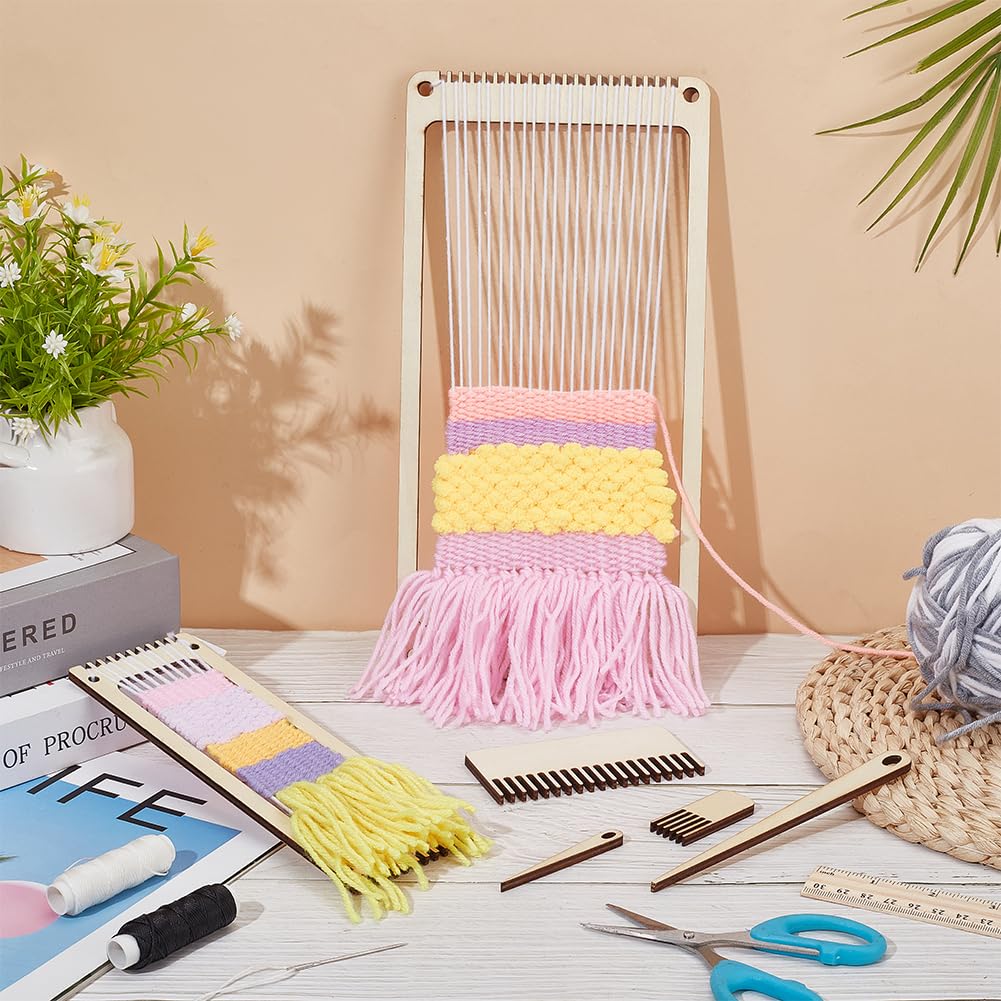 AHANDMAKER Webstuhl Werkzeug-Set - 6-teilig Aus Holz Mit Kamm, Shuttle & Häkelnadel