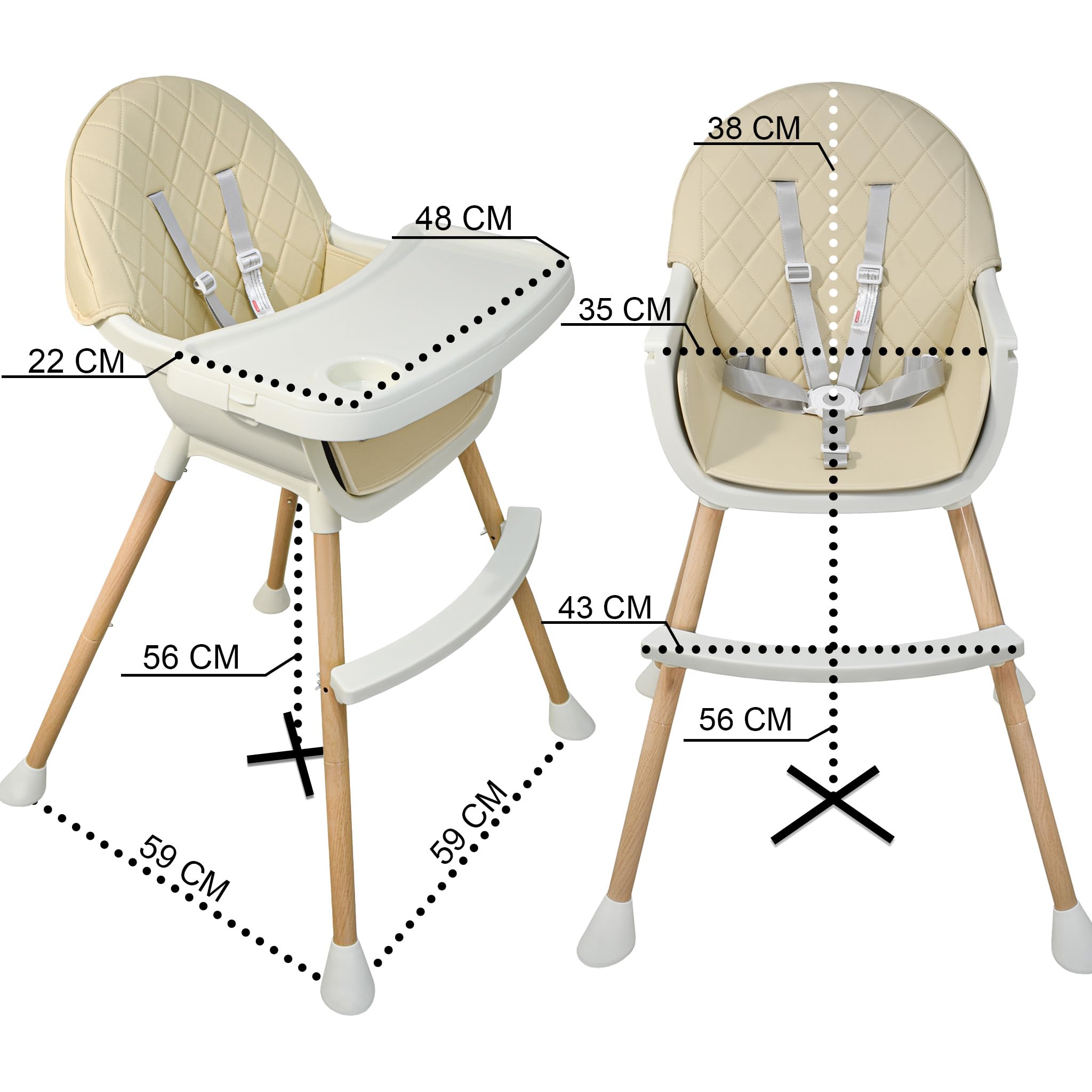 ALMAR Baby Trona para bebe gris convertible en silla 2 en 1 con asiento acolchado y bandeja trona para comer evolutiva de 6 a 36 meses