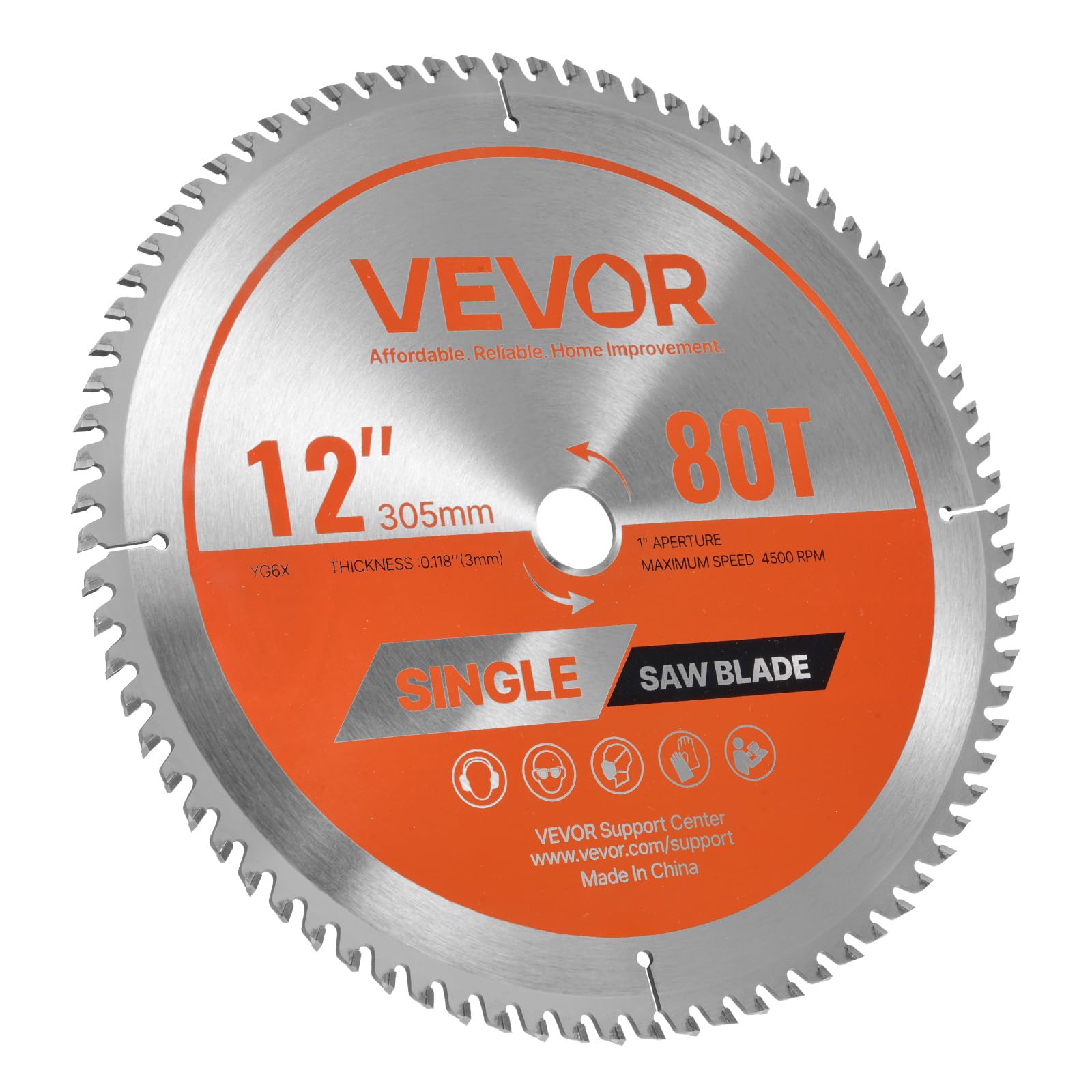 VEVOR Hoja de Sierra Circular 305 mm 80 Dientes Aleación 25,4 mm Mandril