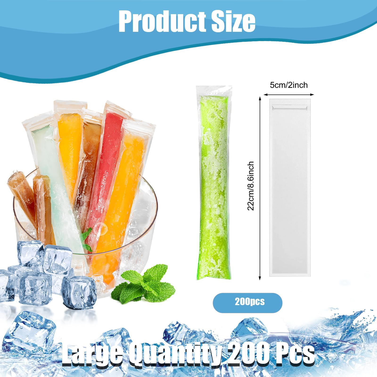 Dellyy Sac De Popsicle, 100 PCS Sac De Sucette Glacées, Pochette Popsicle Avec Entonnoir, Popsicle Moule Pour Les Yaourts, Les Jus De Fruits, Les Glaces Et Les Crèmes Glacées