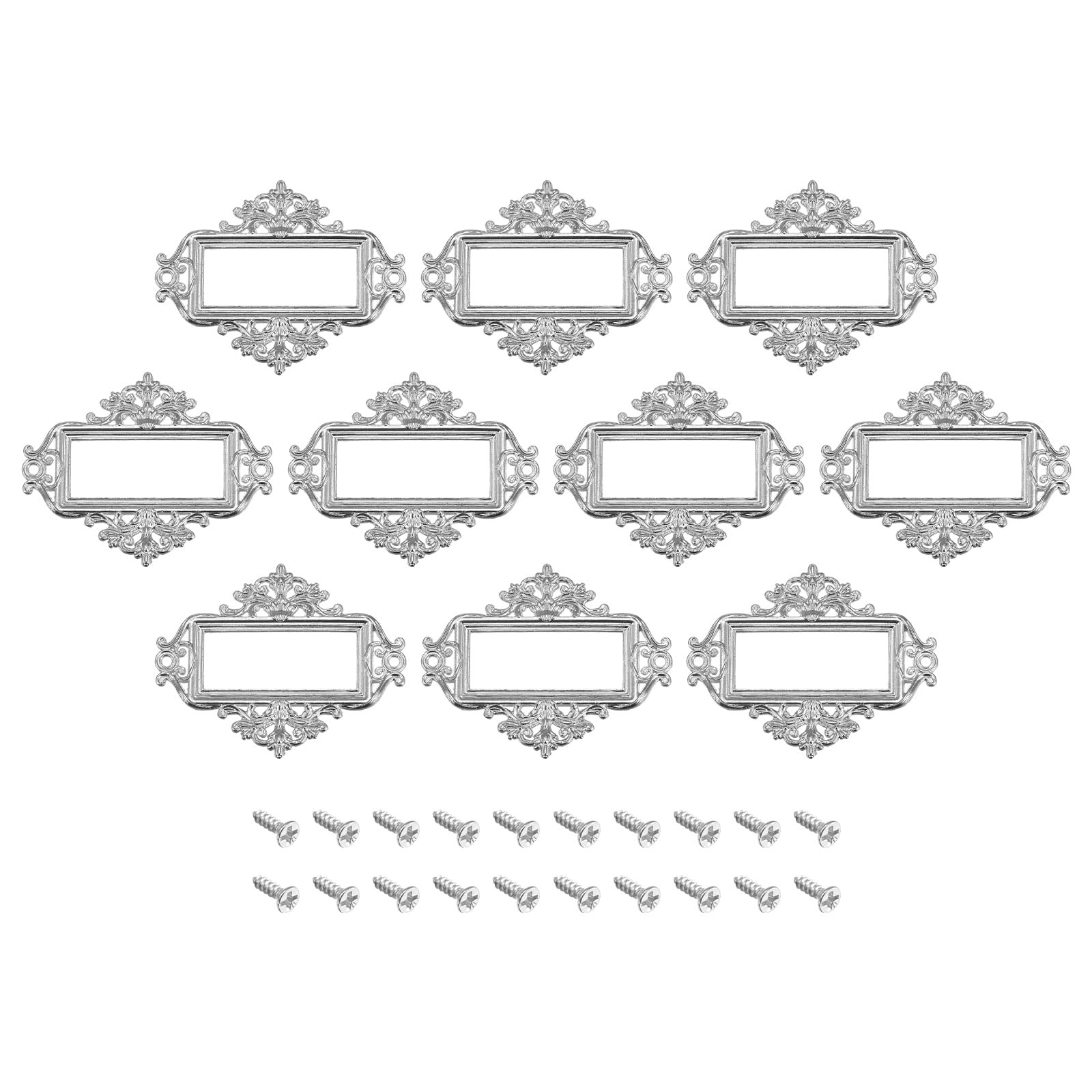 uxcell Metal Label Holders, 55x43mm 12Pcs Vintage Lace-up Business Tag Label Frame Card Holder for Shelve File Office Library Drawer, Silver Tone