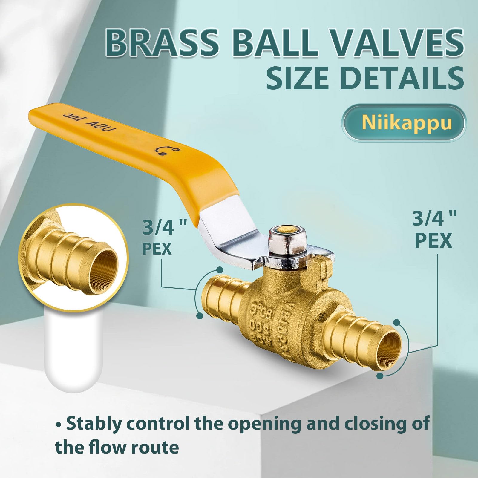 Confezione da 10 valvole a sfera, 3/4" Pex valvola di chiusura a crimpare in ottone giallo, valvola a sfera di chiusura Pex B per acqua calda e fredda, certificato NSF/ANSI 61