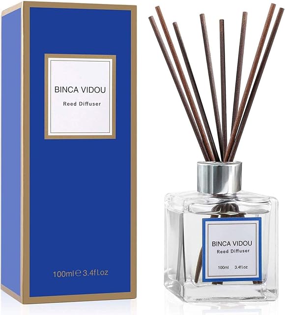 binca vidou Reed Diffuser Set, Mixed Fragrance of Bergamot, Vanilla, Lavender and Jasmine Reed Oil Diffusers for Bedroom Living Room Office Essential Oil Reed Diffuser for Stress Relief 100ml/3.4oz