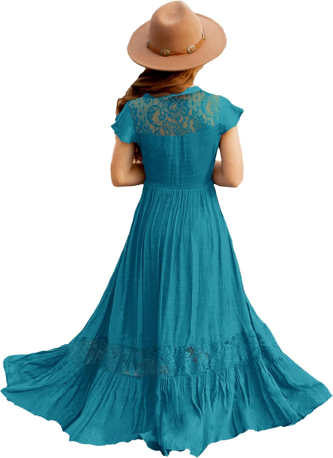 HOSIKA Girls Elegant Lace Ruffle Sleeve A-Line Formal Wedding Party Flower Girl Dress 6-12 Years