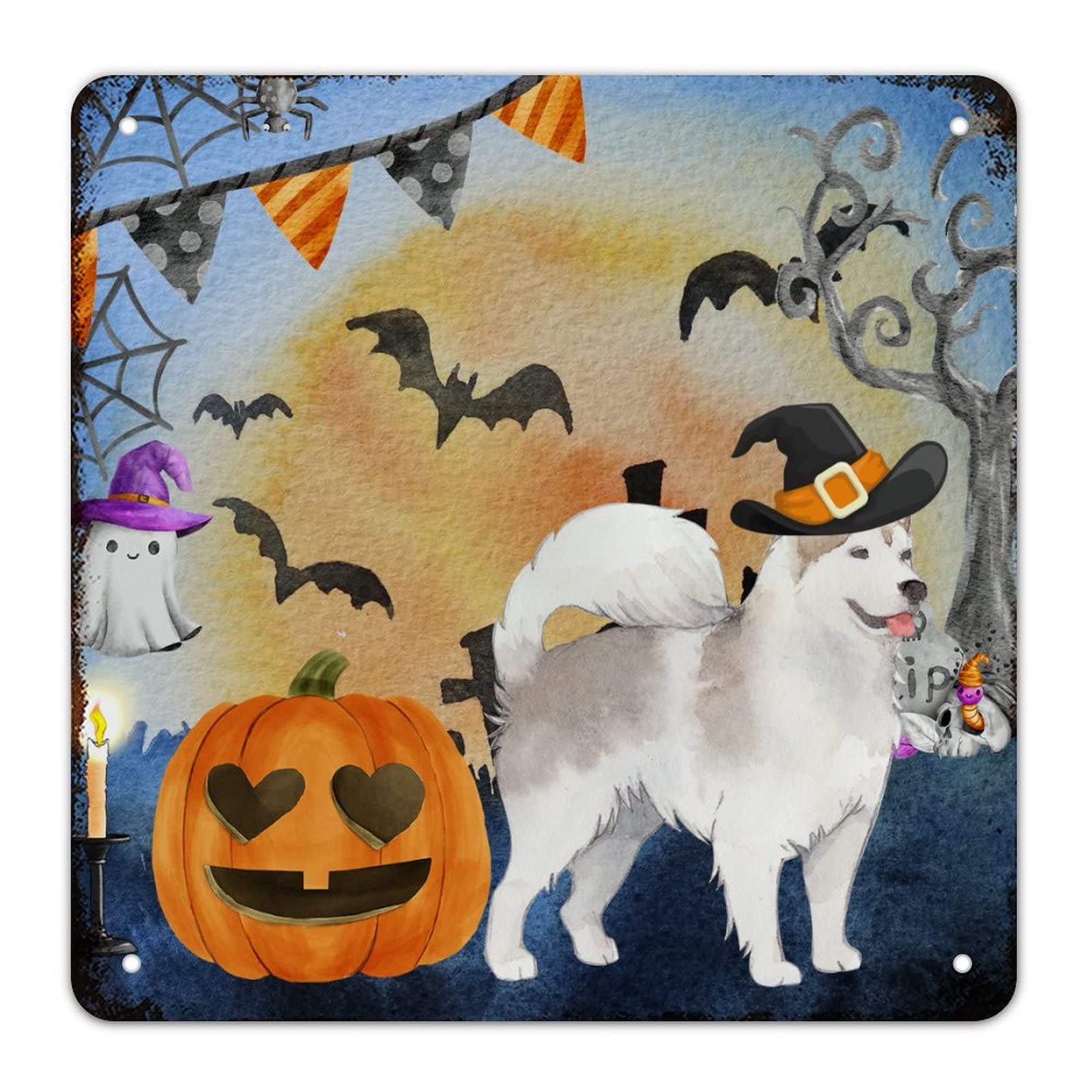 Panneau en métal pour Halloween rétro sorcière et fantôme