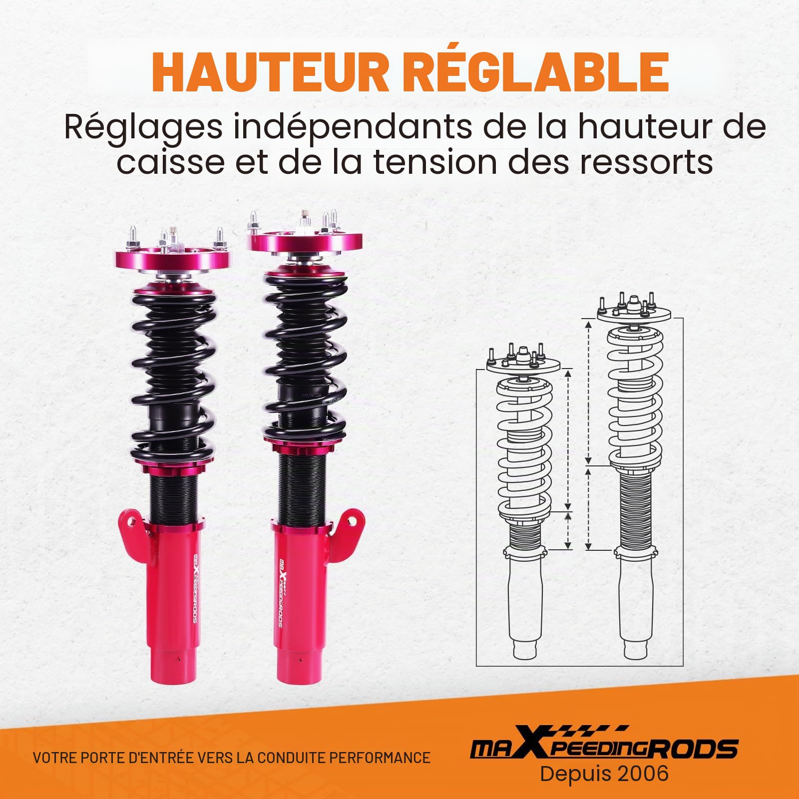 maXpeedingrods Réglable Amortisseurs Combinés Filetés pour BMW SÉRIE 3 E46 Coilover Suspension