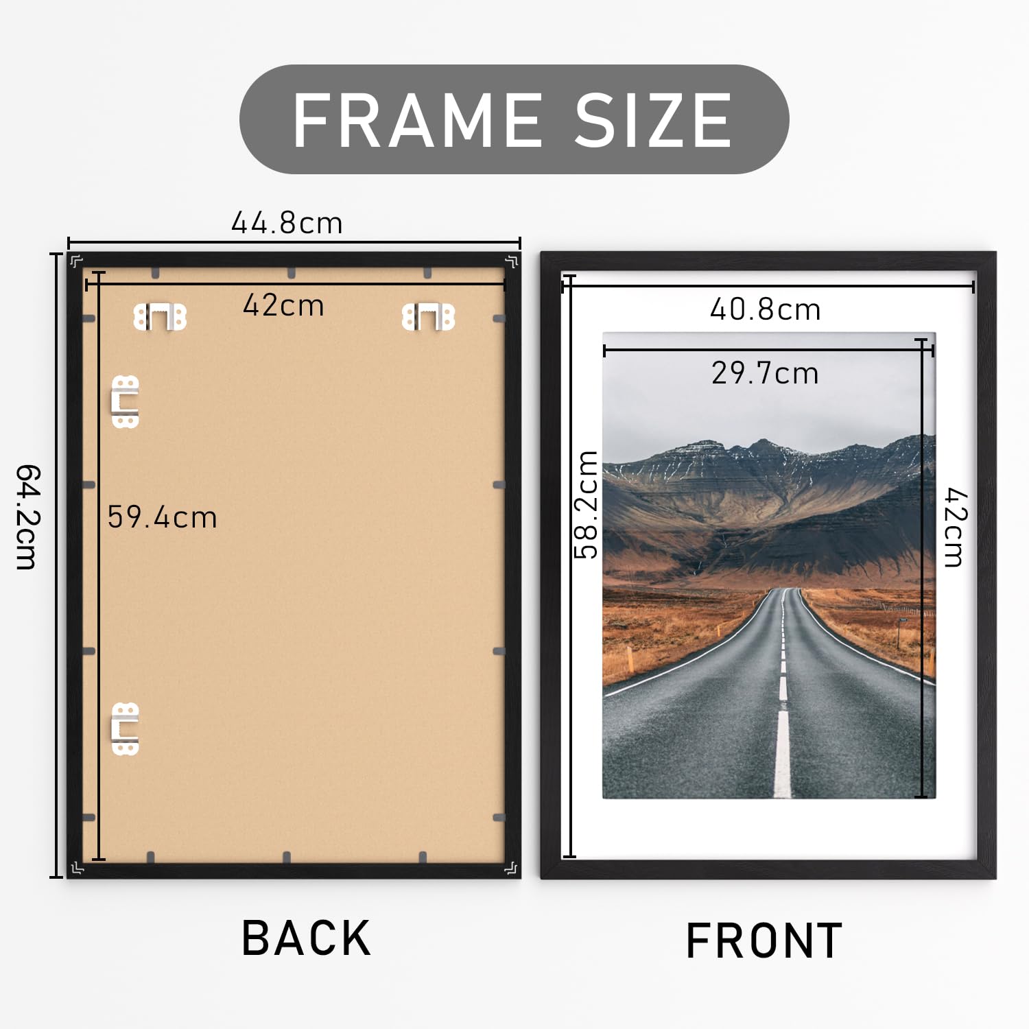 Zueyunstoo 2 Pack A2 Picture Frames with A3 Mount, Black A2 Poster Frame, 42x59.4cm Photo Frames with Safe Perspex Front, Wall Mounting - Image 2