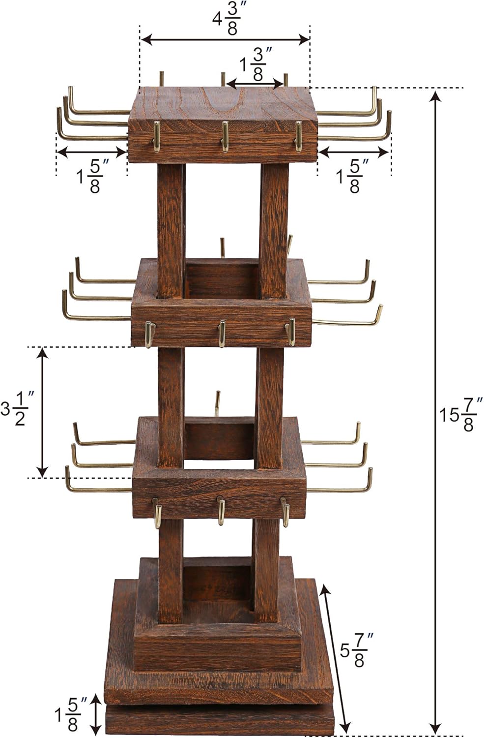 Ikee Design Natural Wood Rotating 36 Hooks Jewelry Tower, Spinning Earring Card Storage Display Holder Stand for Store, Showcase, Tradeshow and Home, 5.88"W X 5.88"D X 15.88"H : Clothing, Shoes & Jewelry