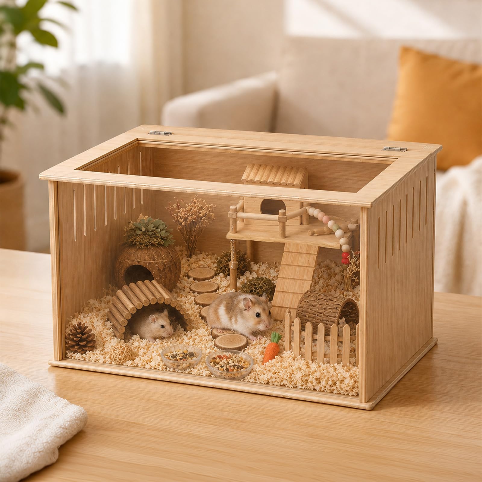 Cage en Bois pour Hamster 80x40x40cm avec fenêtre d'observation