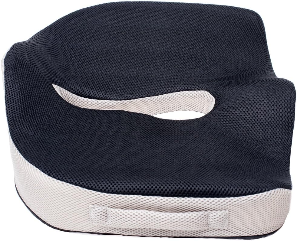 Memory Foam Non-Slip Seat Cushion w/Handle | Relieves Back, Hip, Lumbar & Hemorrhoid Pain | Plush Contoured Seat Cushion for Office Chairs, Airplane Travel, Elderly Patrons in Wheelchairs