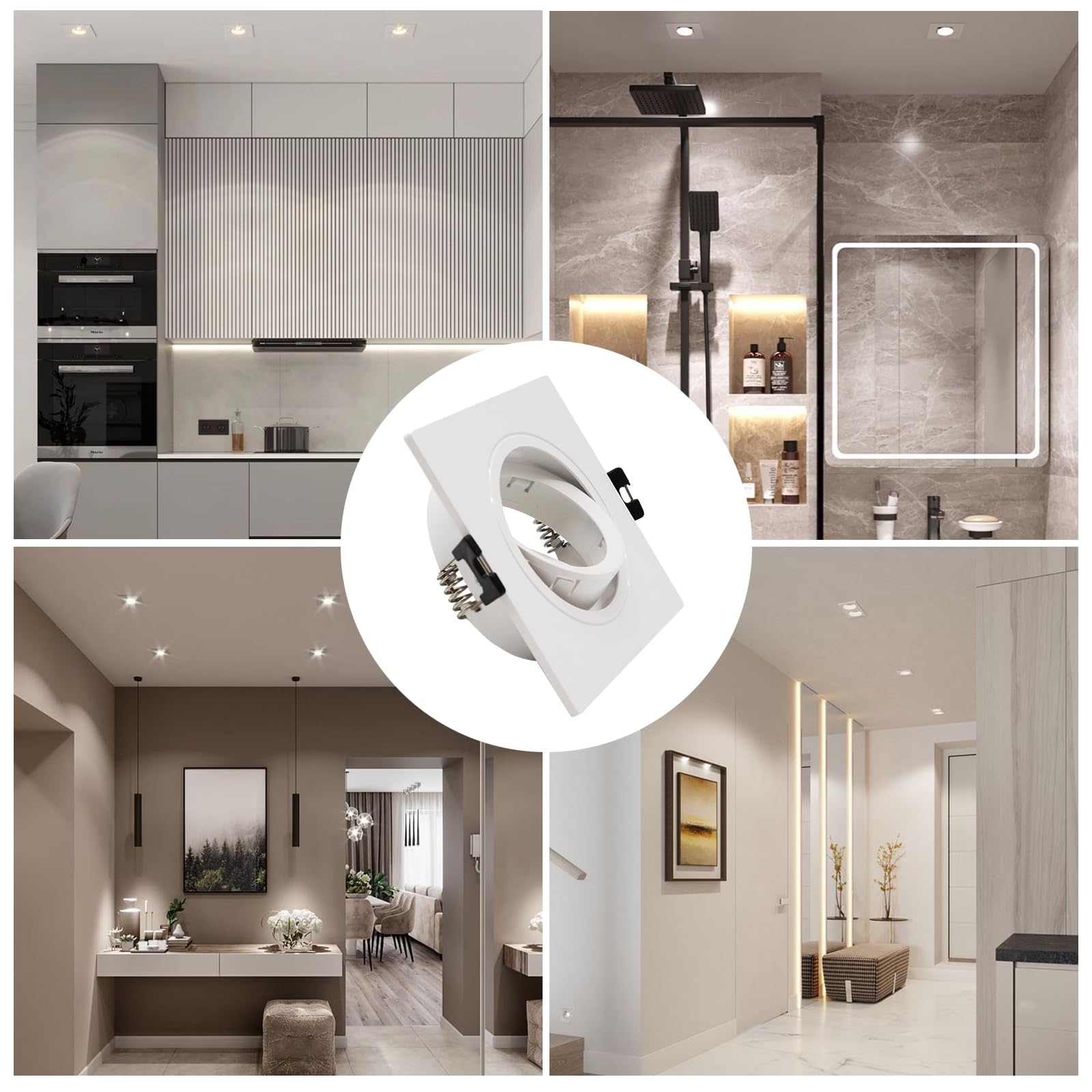 10 Pezzi Cornice Faretto Incasso GU10 Orientabile Portafaretto Incasso Bianco Alogeno Faretti Foro Ø75mm Quadrato Bianco Dimensioni: 93mm x 93mm x 25mm