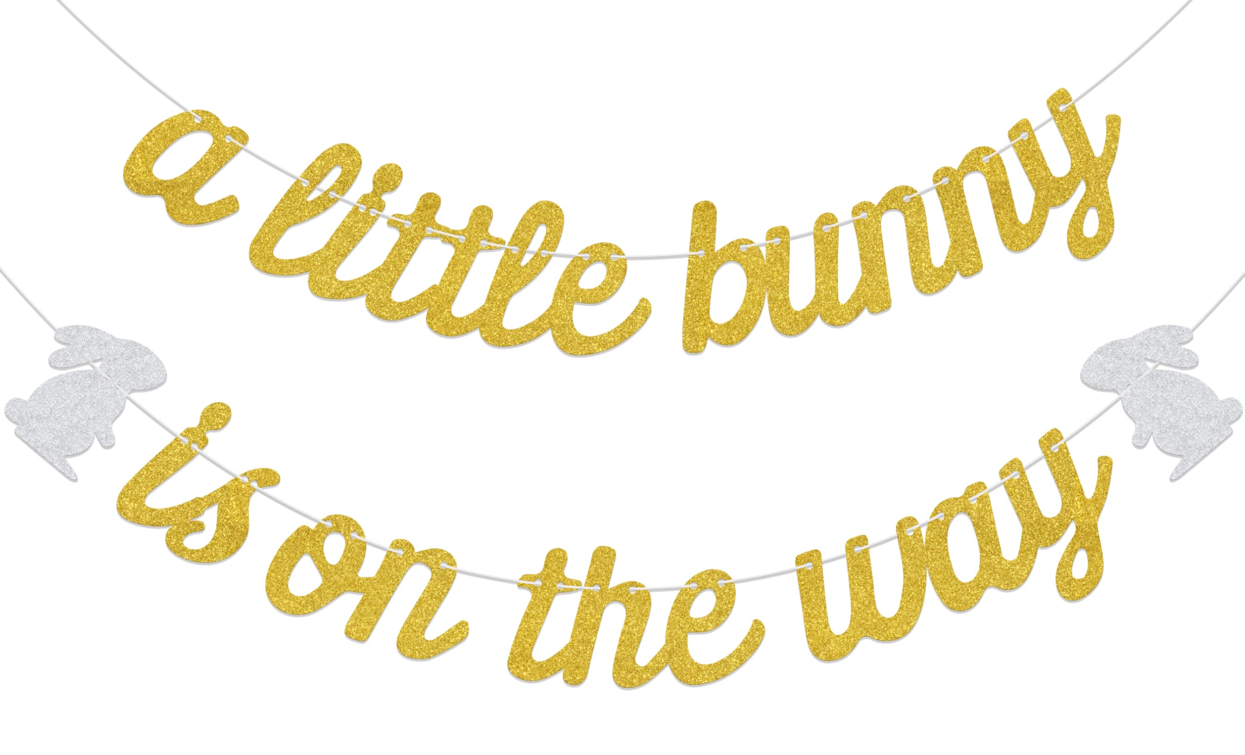Aumccxz A Little Bunny is on the Way Banner Bunny Baby Shower Decorations Happy Easter theme Baby Shower Gender Reveal Party Decorations Gold & Silver