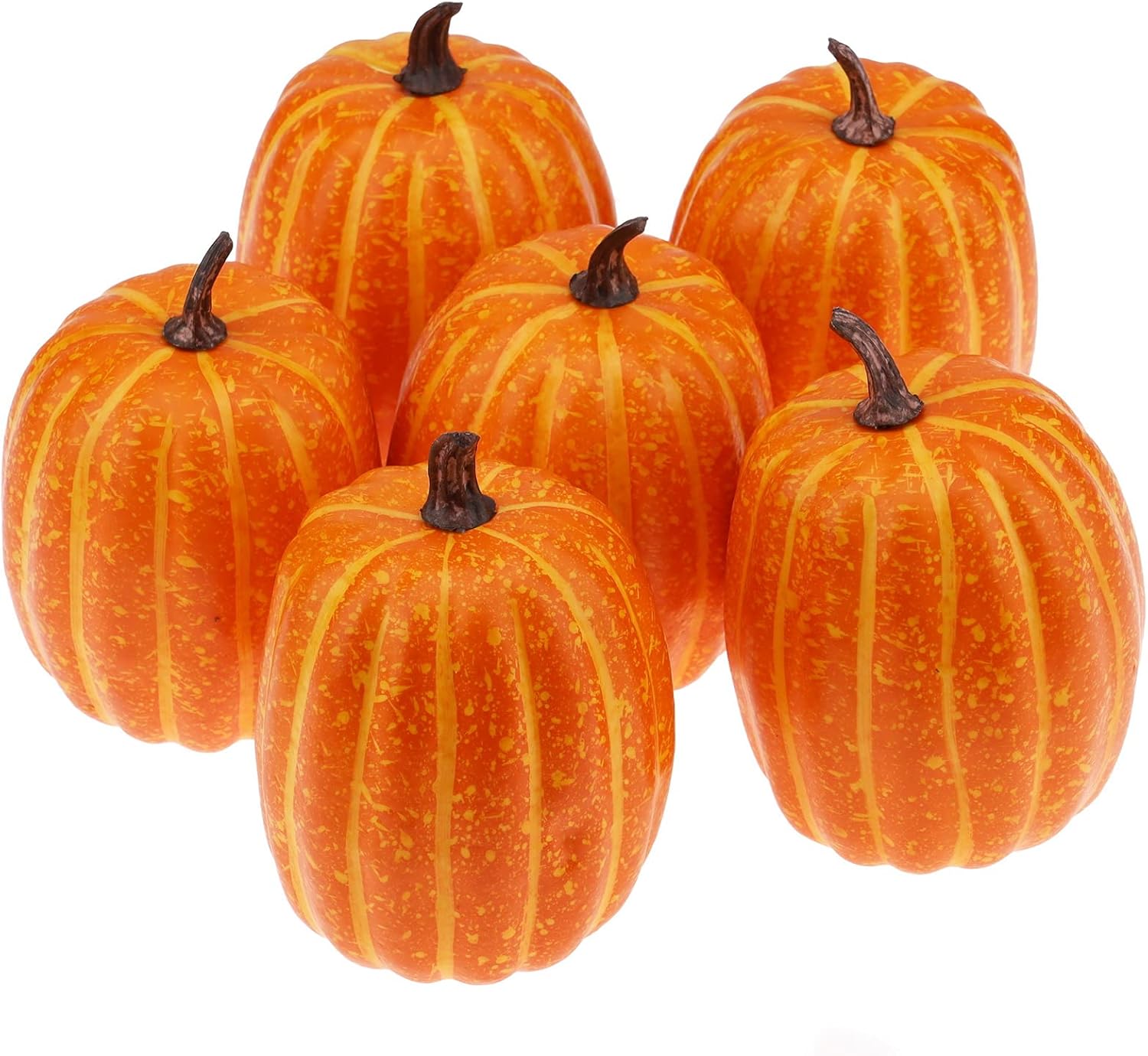 Woration 6Pcs Artificial Yellow Pumpkin Set Fake Halloween Thanksgiving Pumpkins Decoration for Home Kitchens Autumn Harvest Festival Ornament - 4.7inch