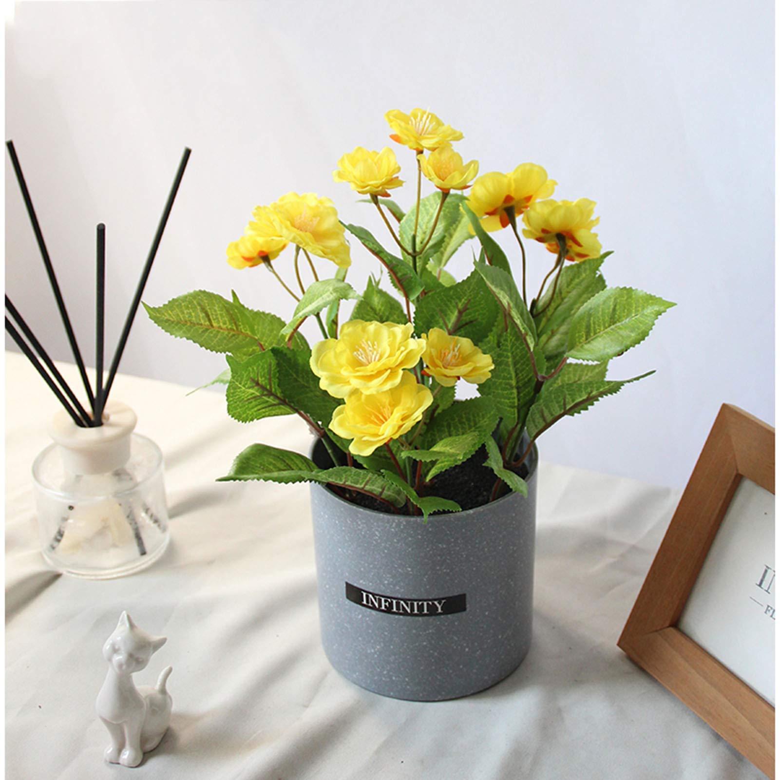Piante Artificiali, Fiori Artificiali da 27 Cm in Vaso all'Interno, Rosa Finta in Vaso Decorativo per Il Bagno, Accessori per Il Soggiorno, con Vaso di Fiori in Cemento