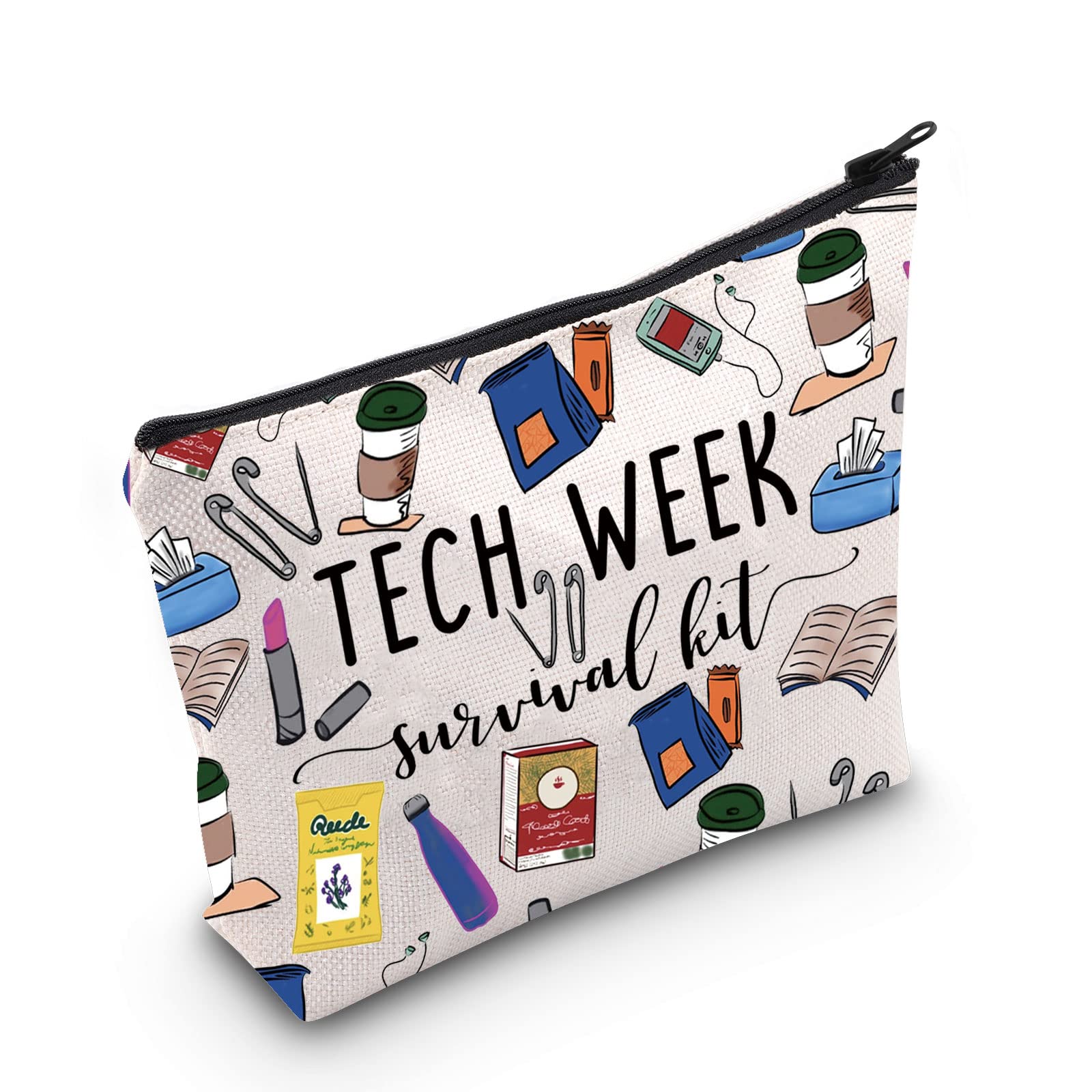 POFULL Tech Week Make-up Tasche – 23,4x17,3 Cm, Baumwollleinen, Schwarzer Reißverschluss, Theater-Geschenk