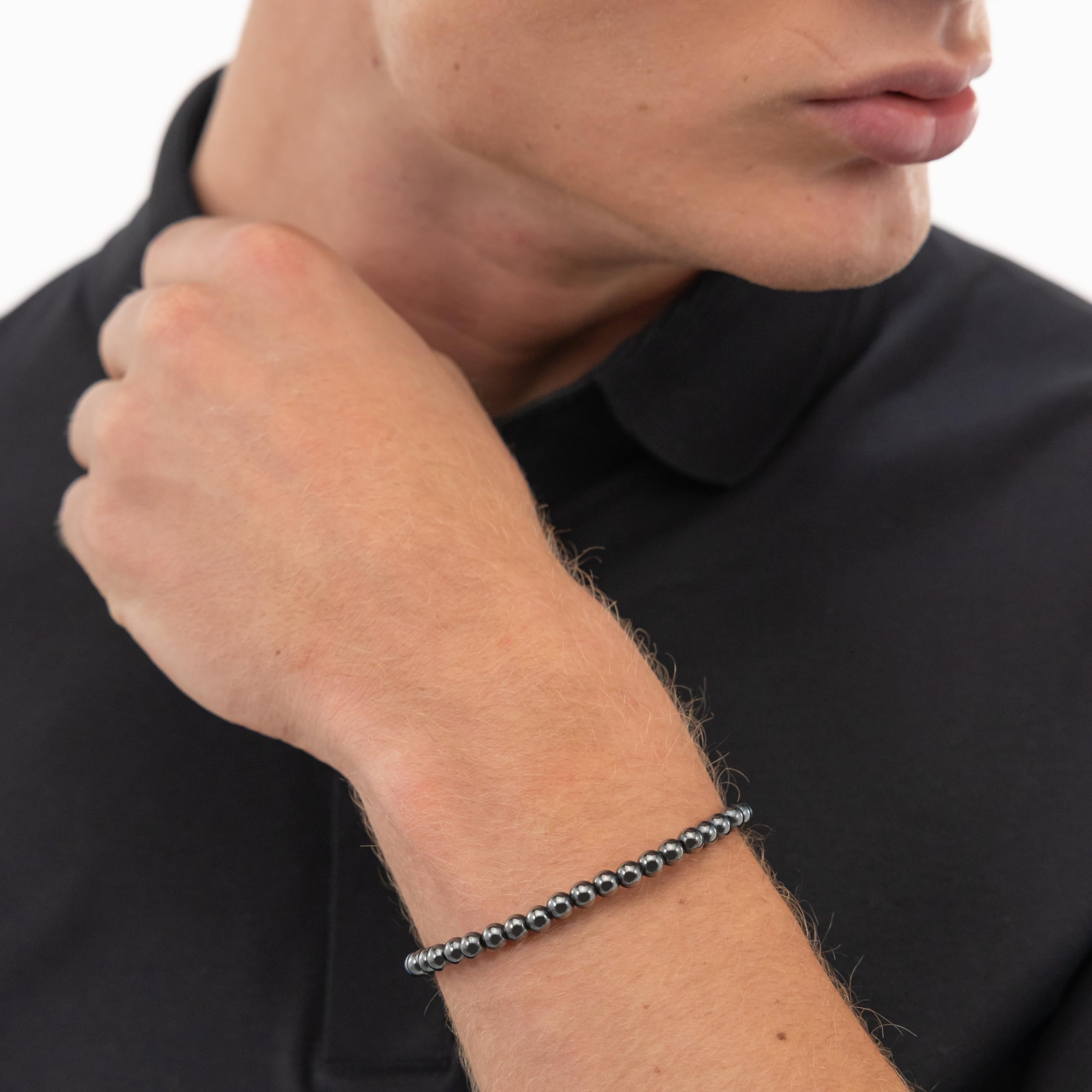 BOSS Jewelry Braccialetto di Perline da Uomo Collezione SPHERE BEADS in Acciaio Inossidabile con Perle in Onice o in Ematite Grigia