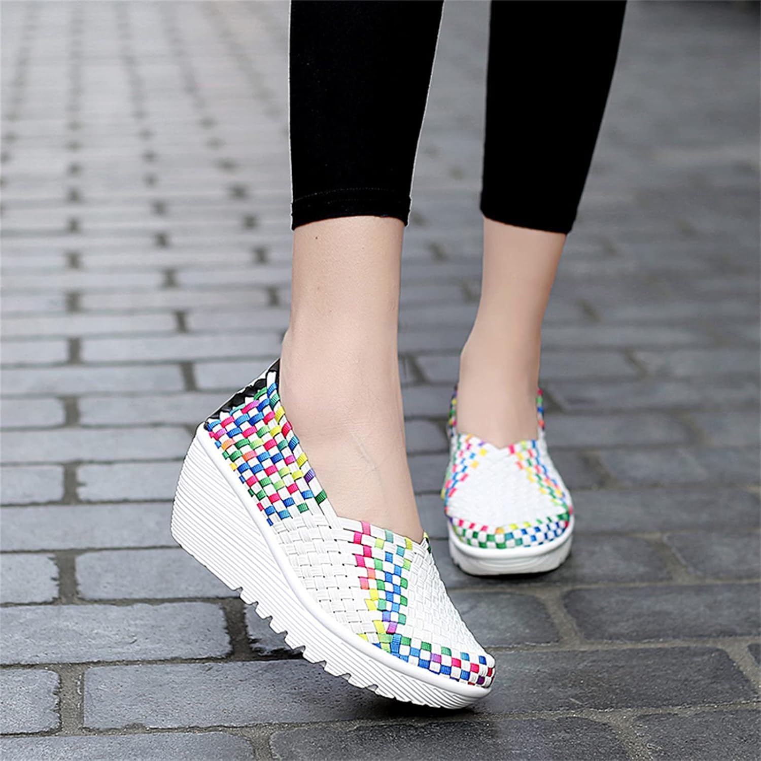 Veroders Women's Platform Wedge Sandals Woven Elastic Pumps Comfortable Slip-On Walking Shoes for Casual Wear
