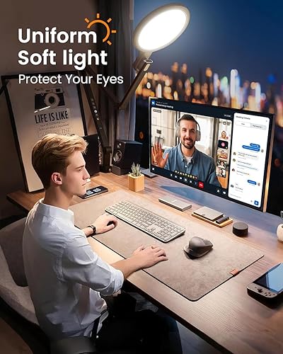 Miniatura 4 de Lámpara de escritorio con abrazadera, lámpara de escritorio de oficina para el cuidado de los ojos con puertos de carga USB, 1200LM 5 temperaturas