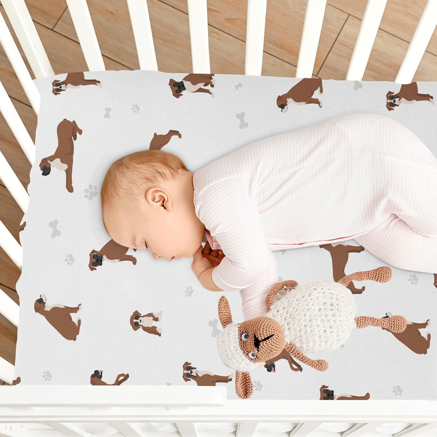 Crib Sheets for Boys Girl Boxer Dog Breathable Mini Crib Mattress Sheets Fitted,Toddler Baby Sheets for Crib Mattress Soft & Breathable 39 * 27 * 5In