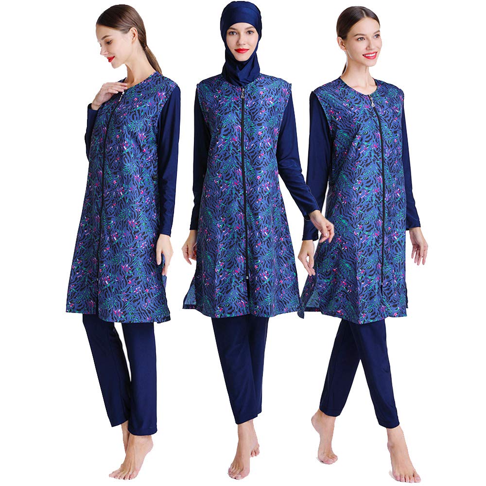 3-częściowe zestawy strojów kąpielowych dla kobiet pełny garnitur plus size burkini islamski skromny nadruk