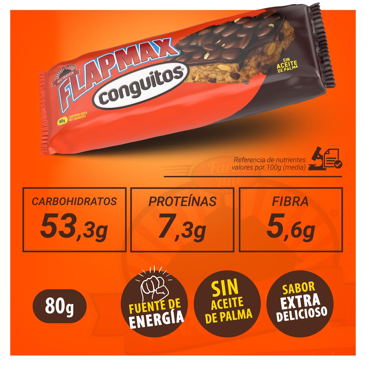 MAX PROTEIN - Barritas Energeticas FLAPMAX Conguitos Dark - Pack 20 Barritas x 80 gr - Barritas de Avena y Cacahuetes con Conguitos - Barrita Pre Entrenamiento o Sustitutivas