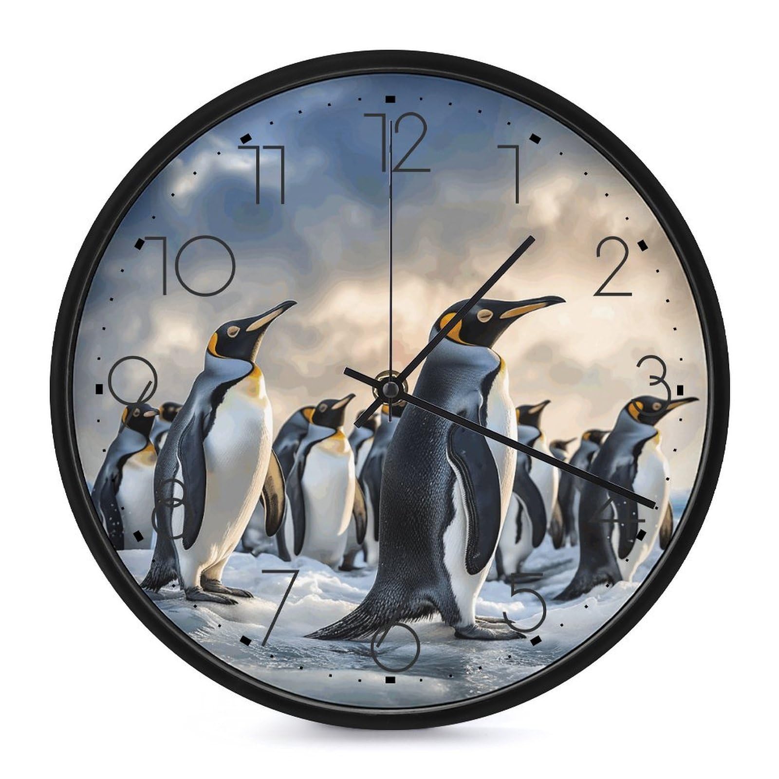 Adfgyerh Black-Style Sea Penguin Clock，9.8 Inch Battery Operated Wall Clock Classic Simple, Decorative Wall Clock.analog Clock For Kitchen Office Bathroom Bedroom.