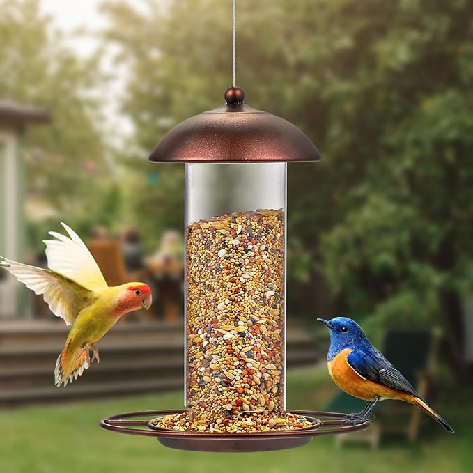 The durable metal construction of these bird feeders ensures long-lasting use, even in harsh weather conditions. The wide openings make it easy to refill the feeders with seed, keeping your feathered friends well-fed. These feeders are a great way to attract a variety of birds to your outdoor space, providing both entertainment and beauty to your garden or yard.