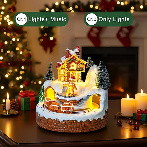 Miniatura 4 de MXwcy Casa de pan de jengibre animada de pueblo de Navidad, figura musical iluminada con tren móvil, estatua coleccionable de vacaciones, decoración