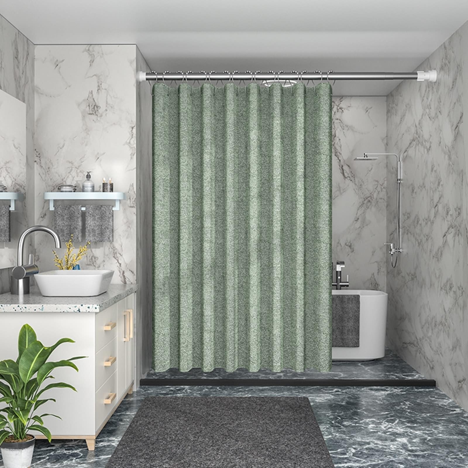 Rideau de douche vert 280x200cm KnSam moderne uni et étanche pour salle de bain