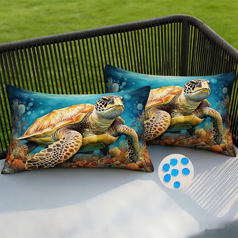 Outdoor Cushion Covers 50 x 70 cm Turtle Garden Cushions Waterproof Cushion Cover 2 pack Decorative Pillows Animals Throw Pillow Case Cushions Covers for Patio Garden Sofa Chair 20x28 Inch -SC367